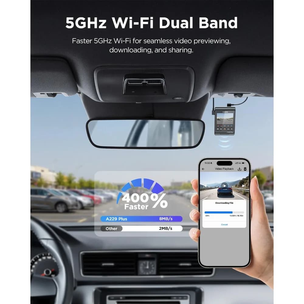Front and Rear Dash Cam Dual Channel HDR 1440P Car Camera WiFi Voice Control GPS Night Vision