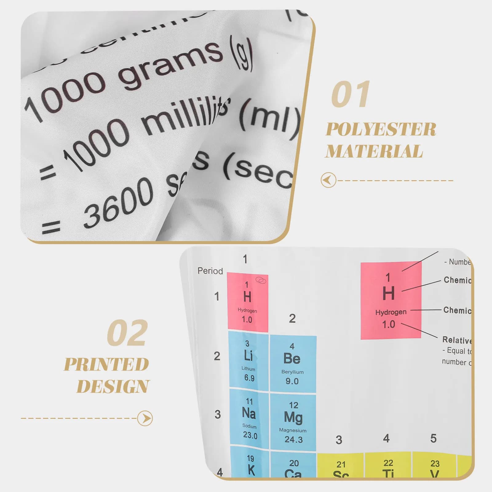 1Set Waterproof Shower Curtain Periodic Table Printed Polyester Bath Curtain Privacy Protected Grey Waterproof Shower Liner