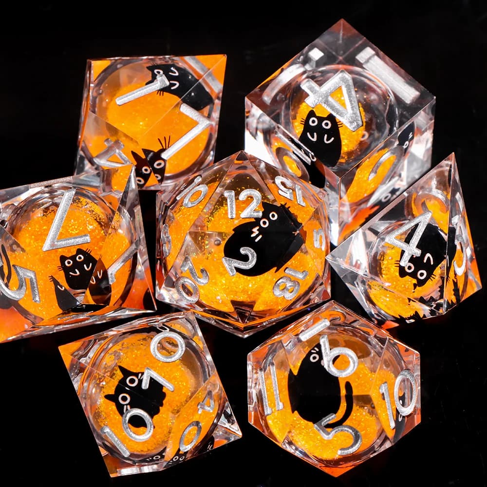 7Pcs Resin DND Dice Set, Liquid Core Cat Design Cute, Dungeons Dragons Dice for Role Playing Games,Sharp Edge Dice and DND Gifts