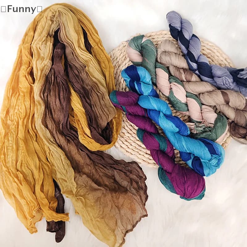 〔Funny〕New Scarf Cotton Hemp Gradient Blue Retro Versatile Printed Women's Long Fold Shawl Soft Fashionable Trend 180x90cm