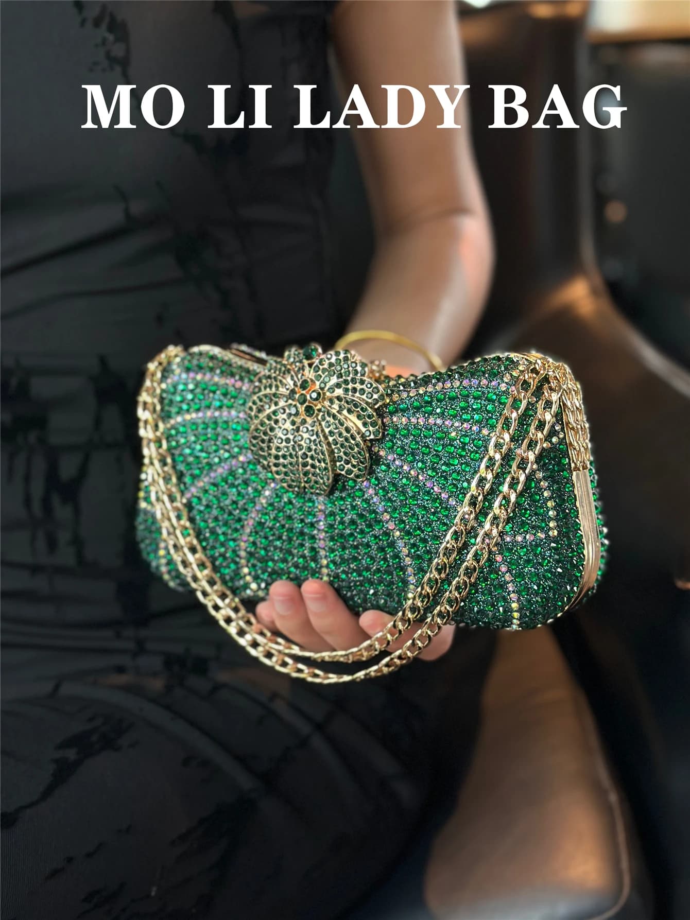 Borsa da Sera Dorata, Borsetta di Lusso a Tracolla, Borsa da Festa per Donna, Stile Britannico, Piccola Borsa Quadrata con Chiusura a Clip
