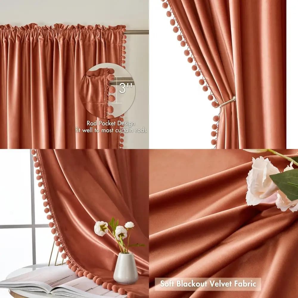 Tende in Velluto Arancione Bruciato, Lunghezza 84 Pollici, Isolamento Termico, Oscuranti, con Tasca per Asta, Set di 2 per Camera da Letto/Soggiorno/Camera dei Bambini