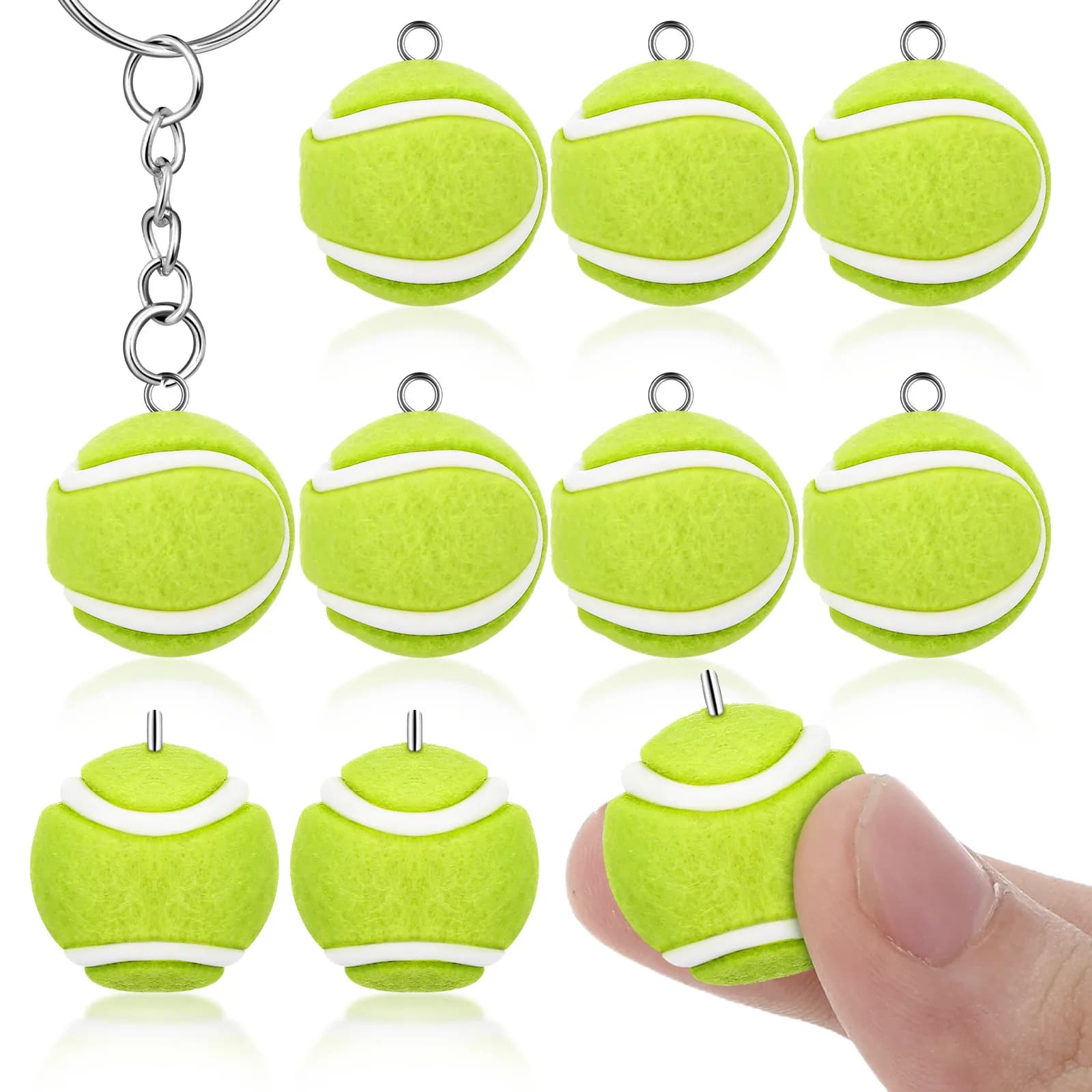 10 Pcs Mini Tennis Ball Charms Tint 3D Tennis Ball Keychain Sports Jewelry Pendants Bracelet Crafting Earring Charms Making Diy