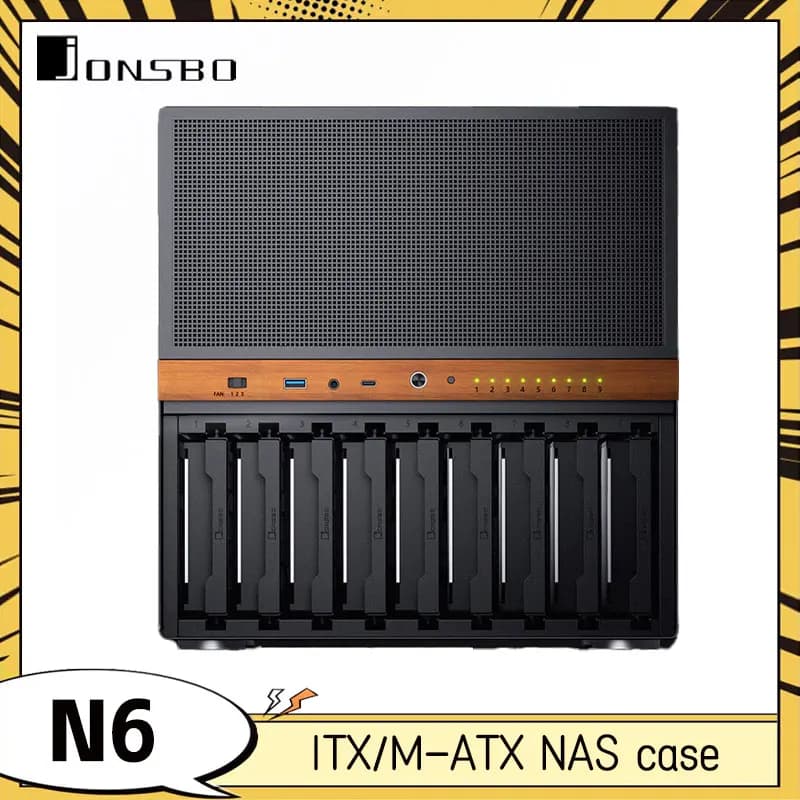 Chassis JONSBO N6 NAS, Chassis Principale MATX per Computer Desktop, 9 Alloggiamenti per Hard Disk, Archiviazione di Rete Domestica, Raffreddamento a Liquido 240, Chassis per Computer Fai-da-Te