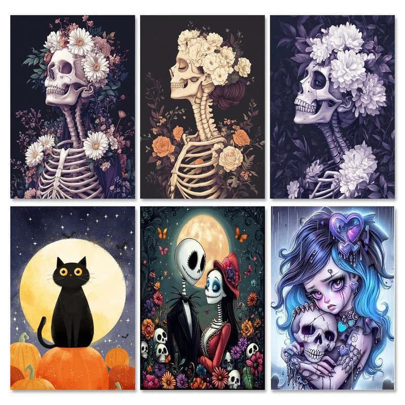 Nabi Halloween Diamond Painting Kit Witch Skull 5D DIY Diamond Embroidery Cross Embroidery Handmade Art Gift Home Decoration