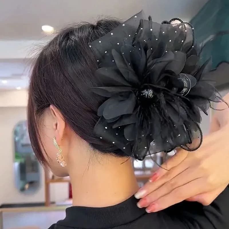 Nuova maglia di pizzo nero piuma nastro fiocco artigli per capelli forcina grande fiocco porta coda di cavallo fermagli per capelli pin accessori per capelli per le donne