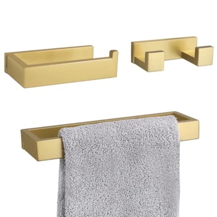 Set di 3 Accessori per Bagno in Acciaio Inox SUS304: Portasciugamani, Gancio per Accappatoio, Portarotolo Carta Igienica