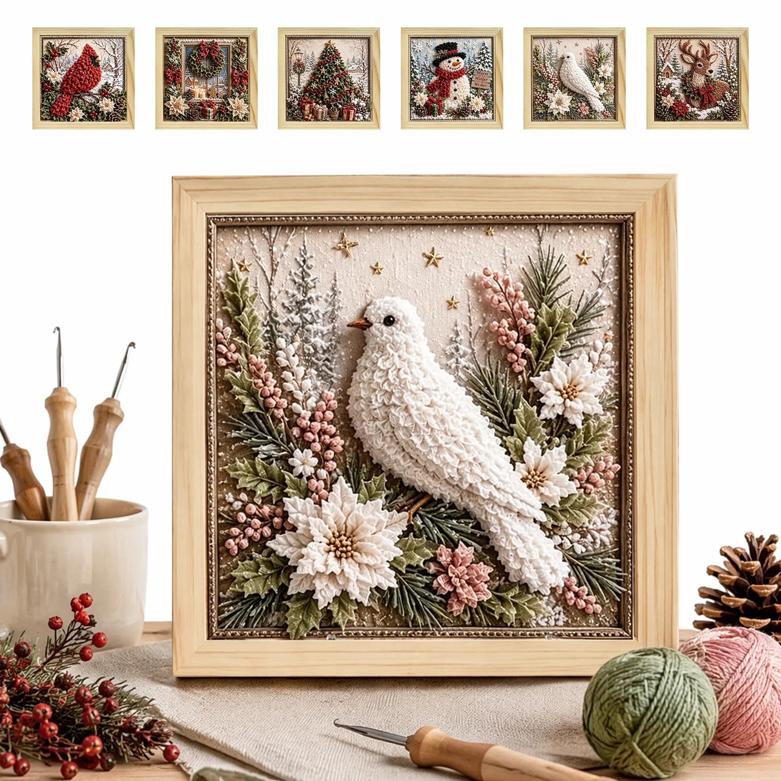 Christmas DIY Gift Decor Set Needle Punch Embroidery Festive Textile Art Winter Wall Art Fabric Craft Kit