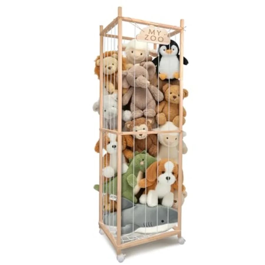Organizzatore per Peluche a Forma di Zoo con Ruote, Grande Gabbia Porta Giocattoli da 64 Pollici con Elastico