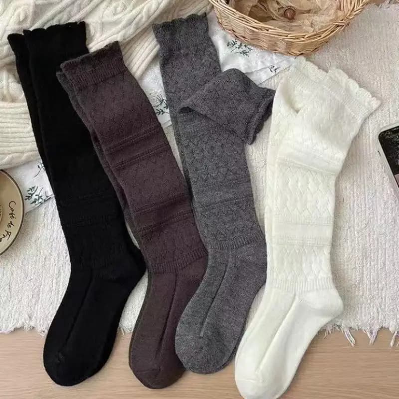 Calze al ginocchio in puro cotone alla moda, tinta unita, calde e lunghe, calze aderenti per stivali, autunno inverno
