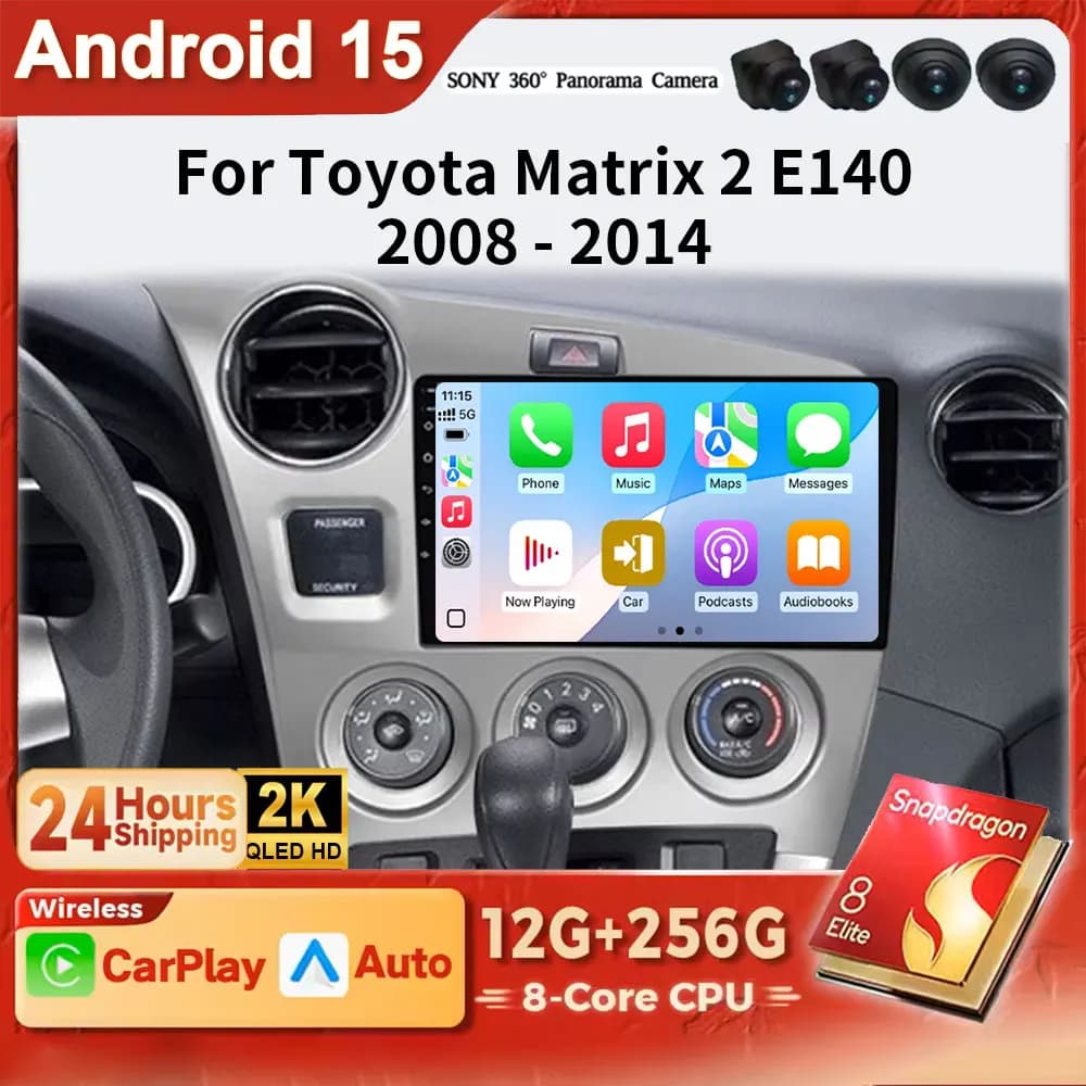 Android 15 For Toyota Matrix 2 E140 2008 2009 2010 2011 2012 2013 2014 Wireless CarPlay Auto Car Radio GPS IPS RDS FM WiFi BT