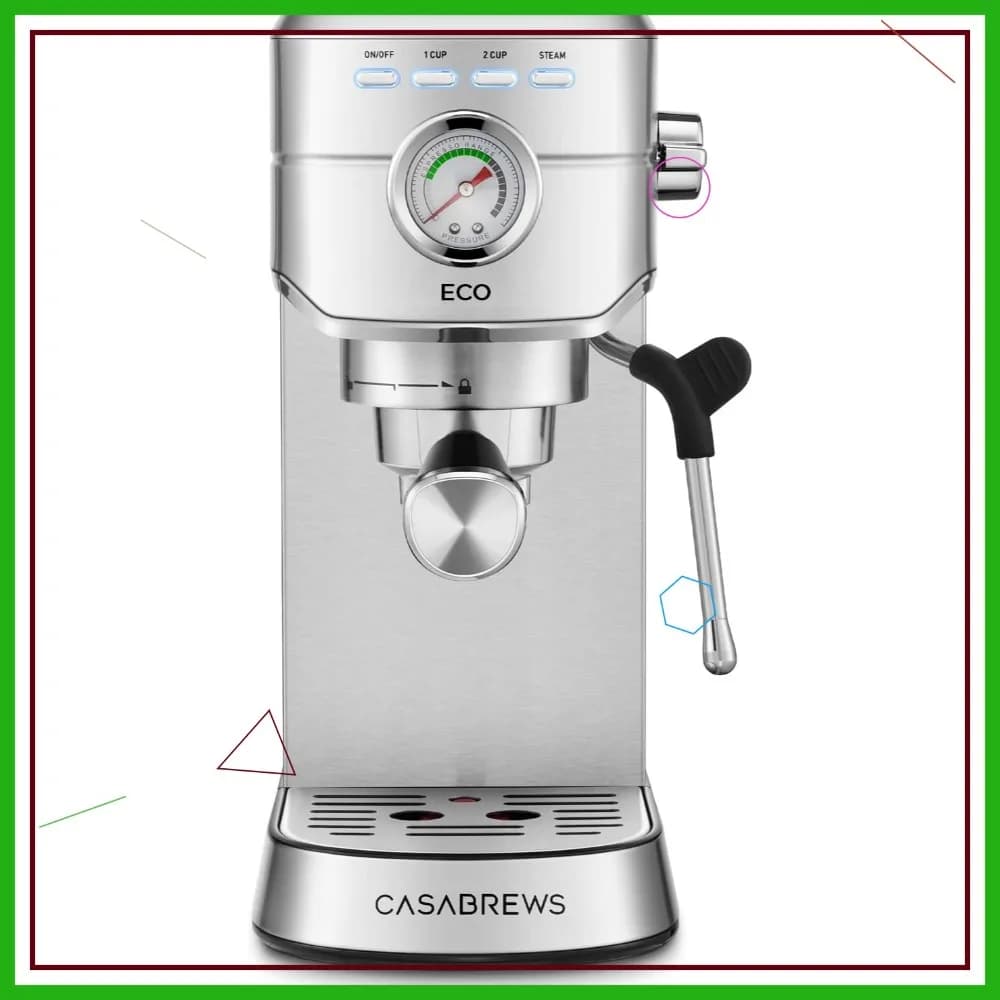 Macchina per Espresso 20 Bar con Lancia Vapore, Senza PFAS, Serbatoio da 34oz per Cappuccino e Latte, Argento