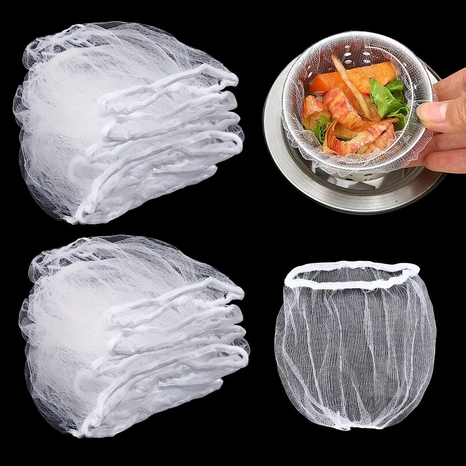 200pcs Elastic Disposable Kitchen Sink Filter Nets, Food Waste Catcher Mesh Bags for Sink Drain Basket Anti-blocking