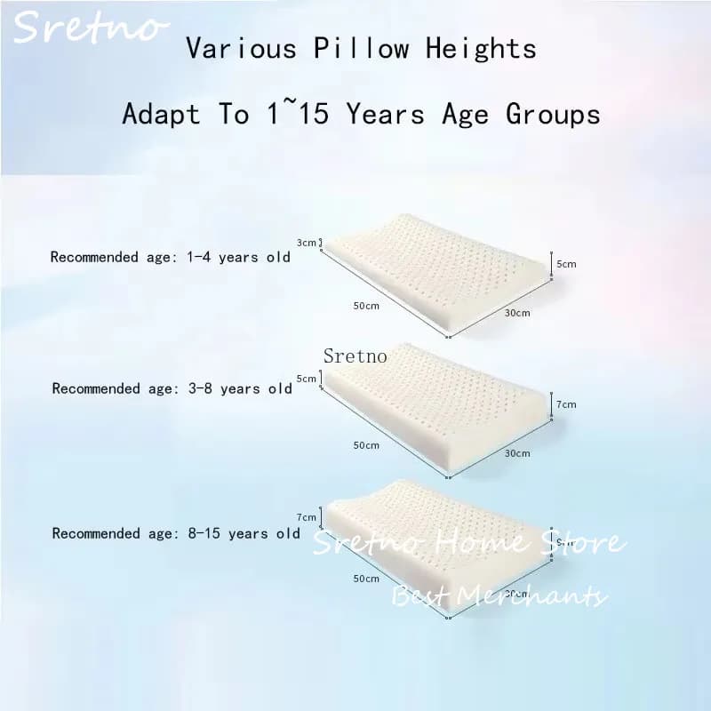 SRETNO Cuscino in lattice naturale per bambini 1 ~ 15 anni Studente Asilo Onda Cuscini in gomma ecologica Federa in puro cotone