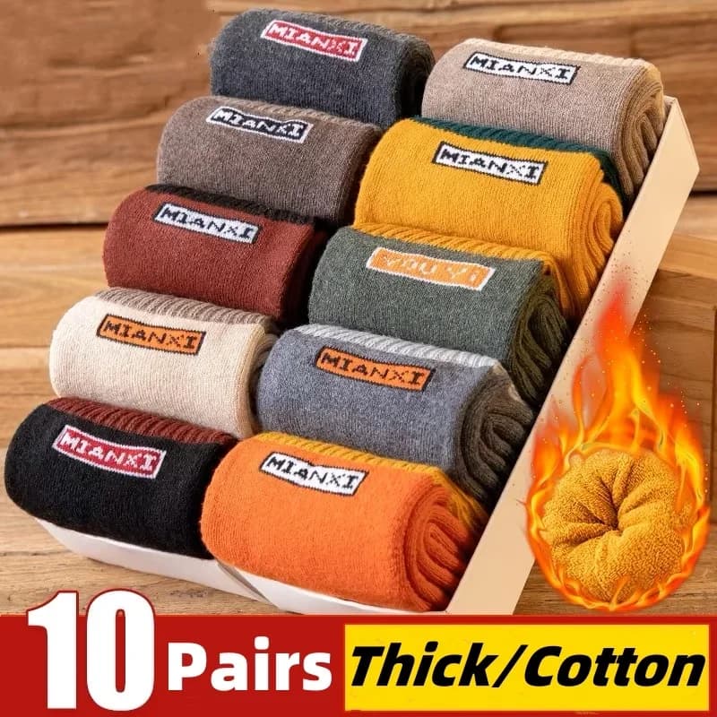 10 paia/calzini in cotone da uomo autunno inverno calzini caldi a tubo centrale ispessiti anello in cotone per mantenere caldi calzini antibatterici per uomo donna