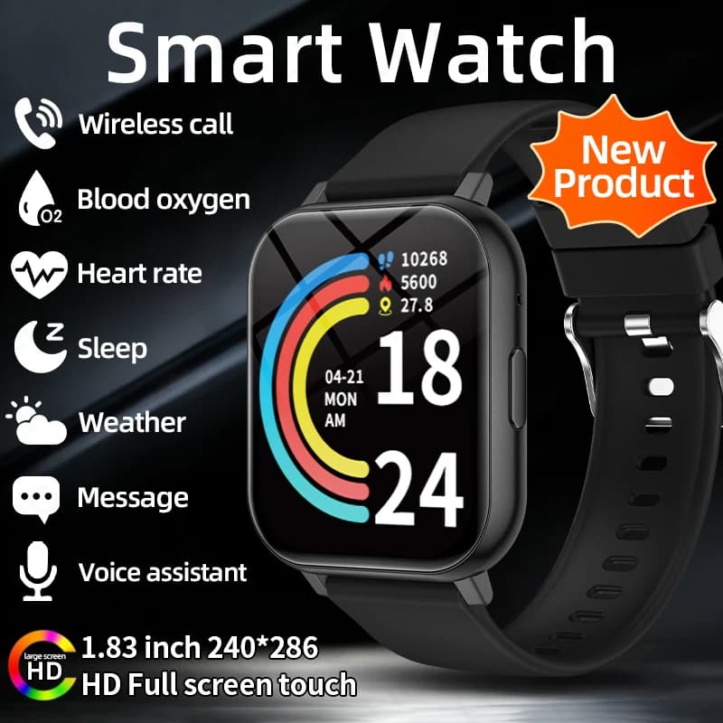 Smartwatch da Uomo con Schermo HD da 1,83'' 2026, Monitoraggio Frequenza Cardiaca, Assistente Vocale, Controllo Musica, Pedometro, Promemoria Chiamate