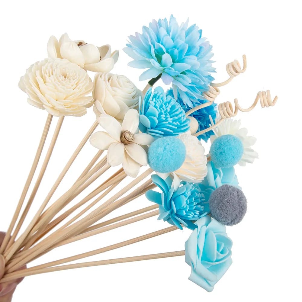 19 pz Bule Fiore Artificiale Rattan Reed Fragranza Diffusore di Aroma Bastone di Ricarica Artigianato Floreale Rattan Diffusore di Olio Bastoni di Ricarica