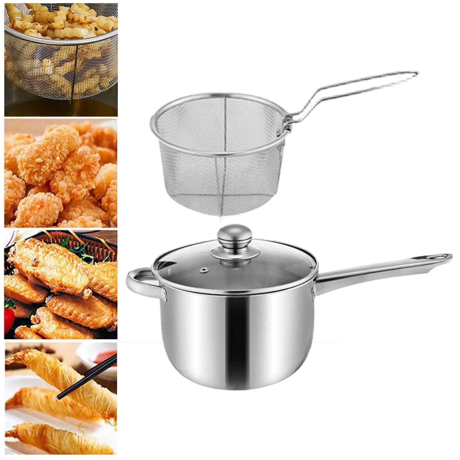 Pentola per Frittura Profonda per Fornelli Elettrici e a Gas, Contenitore Domestico in Acciaio Inox, Padella per Frittura Profonda per Preparazione Pasti