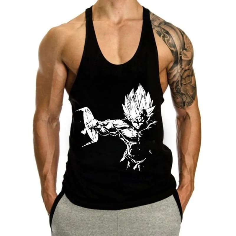 Dragon Ball Vegeta Canotta con stringer grafico intenso Canotta da uomo ispirata all'anime da palestra e abbigliamento casual Top senza maniche Felpa traspirante