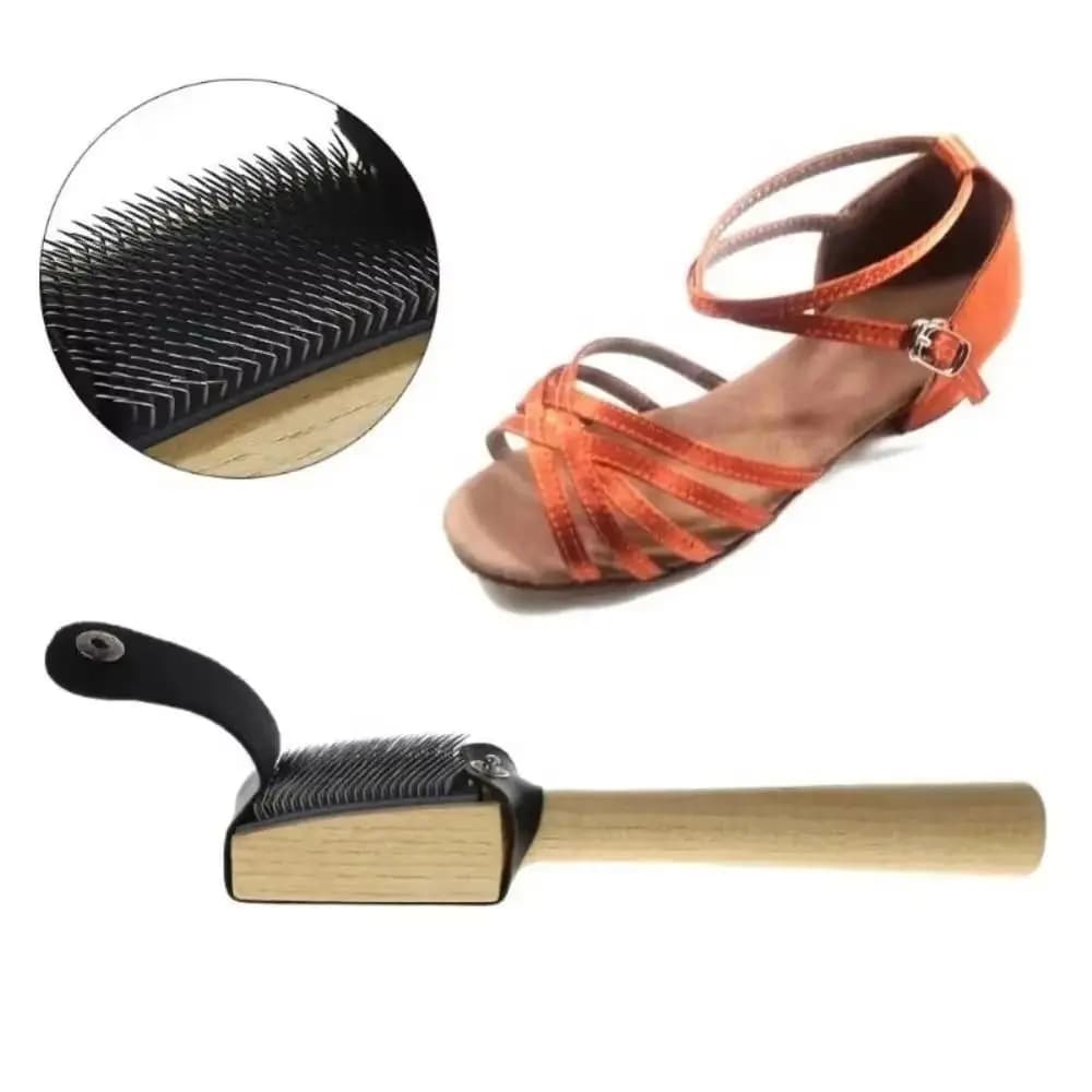 Spazzola per Scarpe da Ballo in Legno con Testa in Acciaio Inossidabile e Copertura Protettiva, Spazzola per Suole Multifunzionale e Durevole
