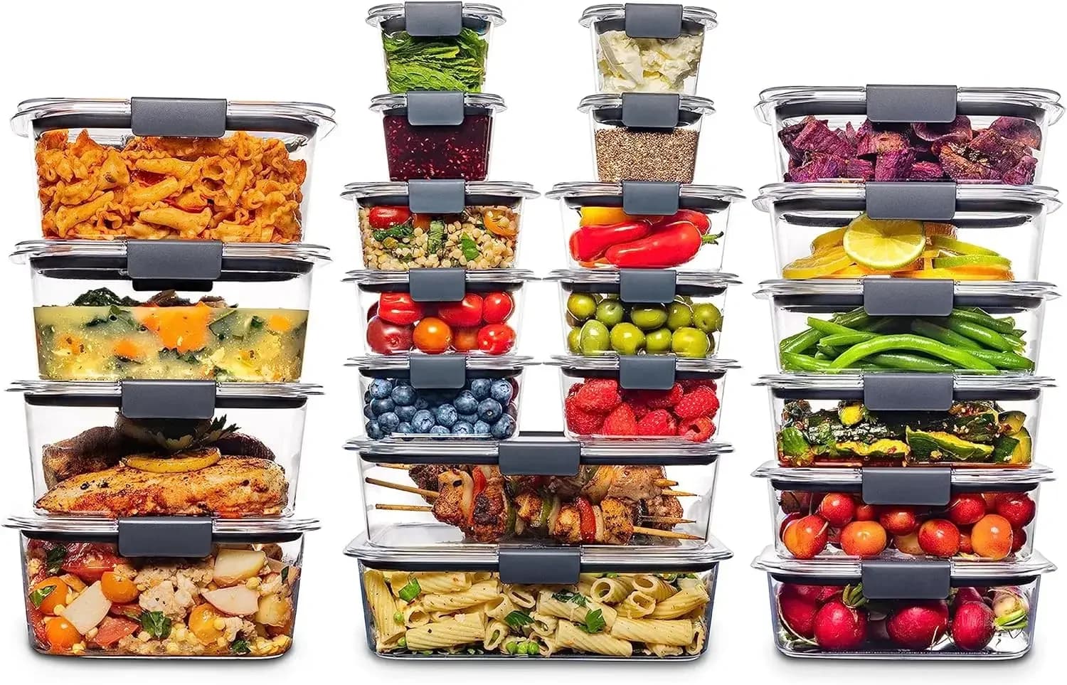 Rubbermaid Brilliance Set di contenitori per alimenti da 44 pezzi senza BPA, ermetici, a prova di perdite, con coperchi per preparazione di pasti, pranzo e L