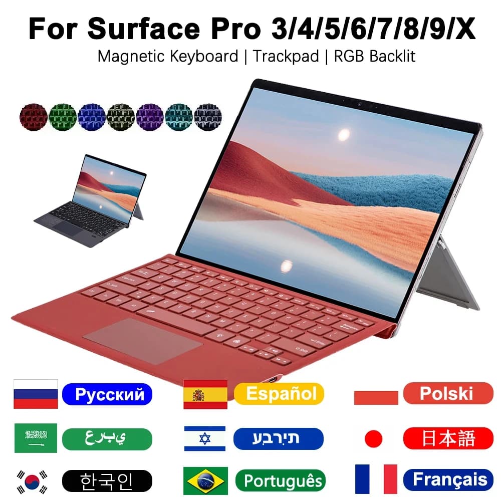 Backlit Bluetooth Keyboard For Microsoft Surface Pro 3 4 5 6 7/7+ 12.3inch,For Surface Pro 8 9 10 11 X 13'' Keyboard Type Cover