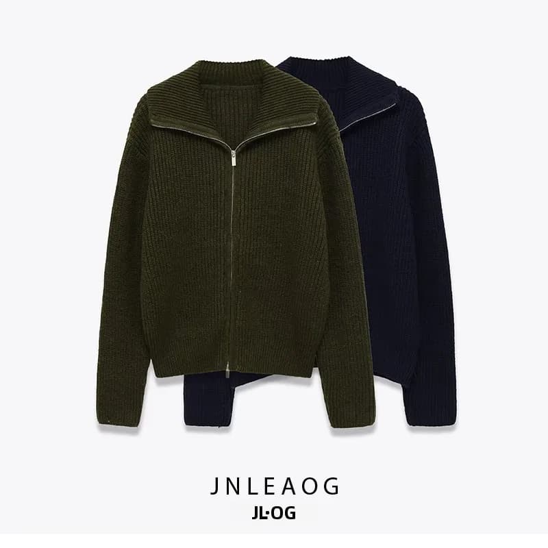 JNLEAOG Autumn New Fashion Zipper Knitted Sweater Jacket Women's Long Sleeve Polyester Cardigan Stylish Trendy Knitwear