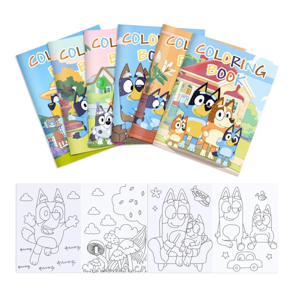 6/12pce Bluey Blue Dog DIY Coloring Book Holiday Party Cartoon Colorful Fabric Halved Drawing Book Picture Book