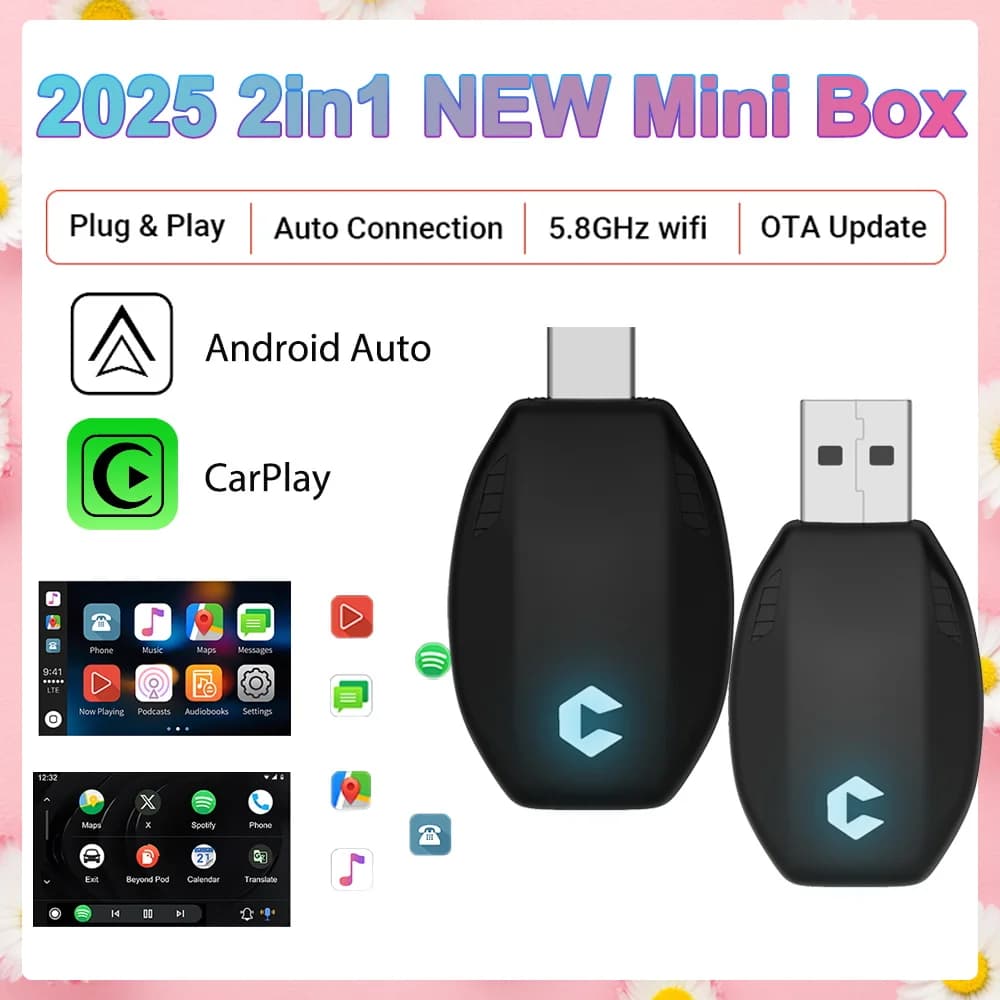 Interfaccia USB Type-C Wireless CarPlay Android Auto Smart Mini Box Plug & Play WiFi Connessione rapida Compatibile con 98% Auto Carplay