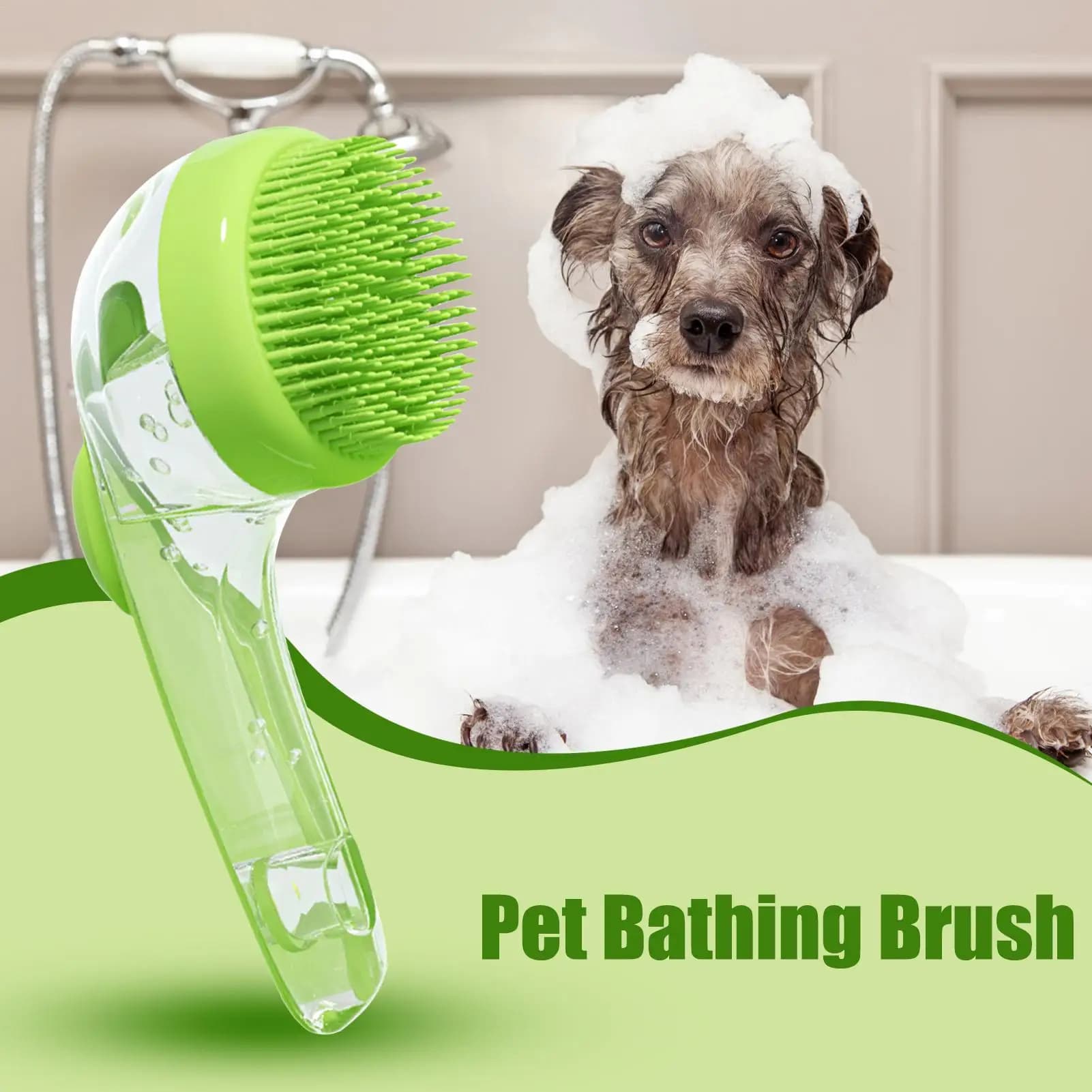 Soft Silicone Dog Shampoo Brush With Soap Dispenser Long Handle Massage dispenser beauty shower brush For pet Shower Cleaning