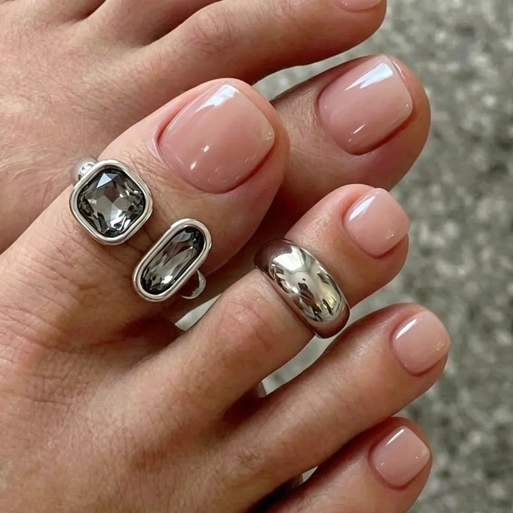 2Pcs/set Light Lux Toe Ring Set Acrylic Stone Open Adjust Acrylic Gem Band Multi Pack Plain Metal Open Foot Ring Holiday Match