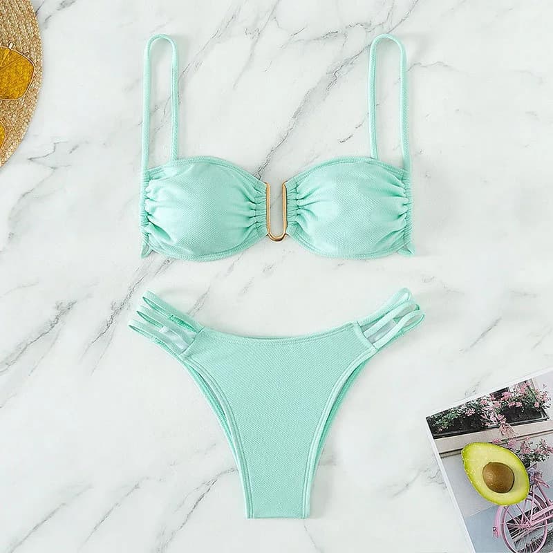 Costume da bagno bikini estivo sexy nuovo stile tinta unita tre pezzi da spiaggia
