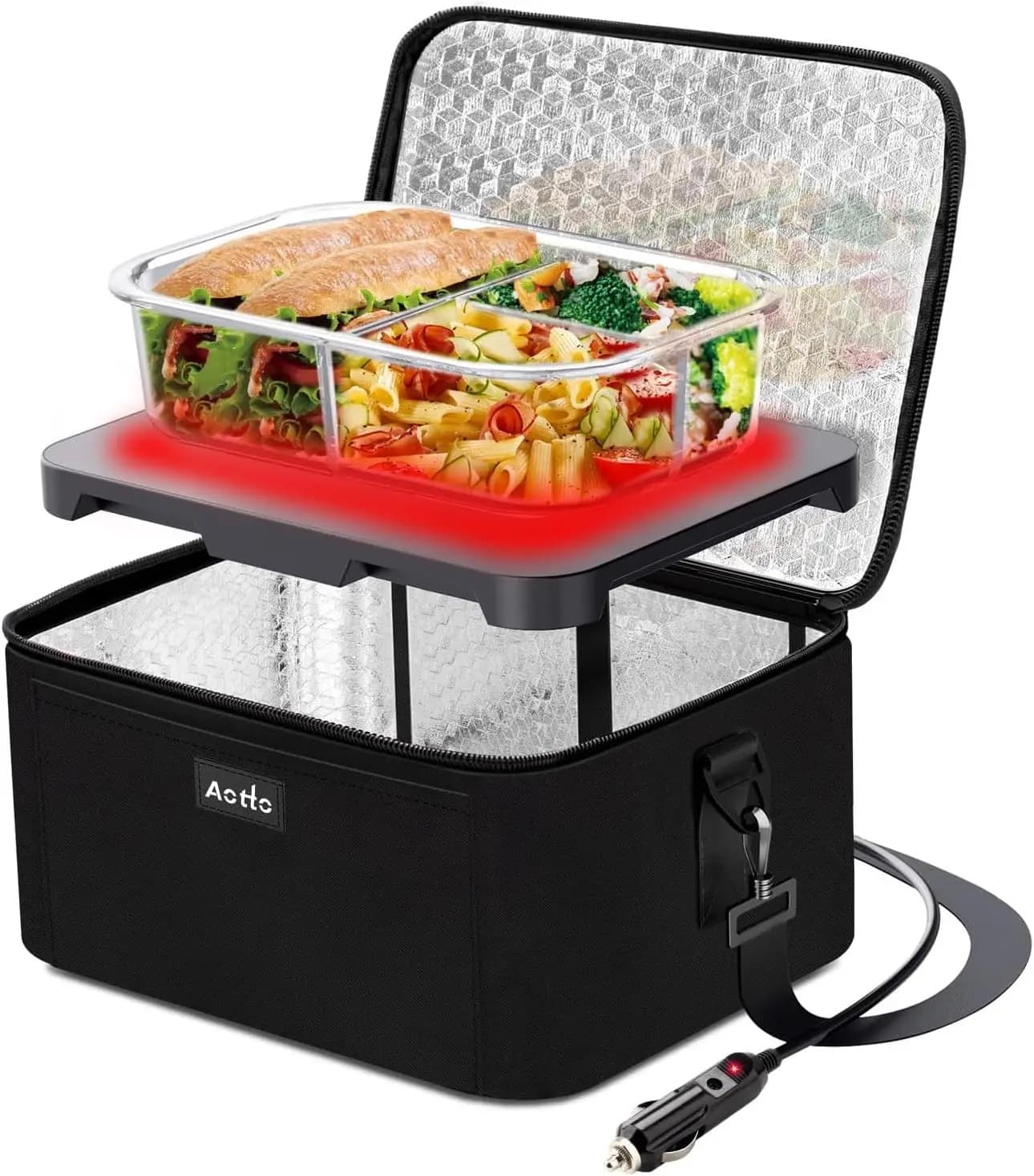 Riscaldatore elettrico portatile per pranzo 12V/24V - Scaldavivande per auto 2 in 1, mantiene i pasti caldi per i viaggi - Nero