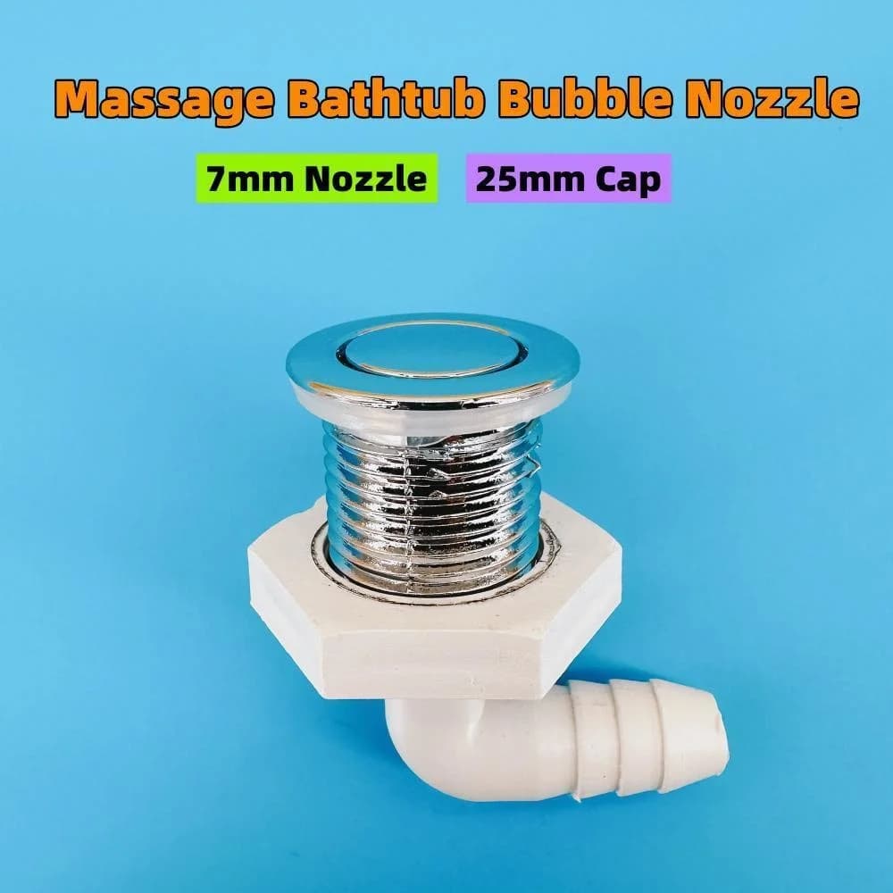 7 mm nozzle 25 mm bubble nozzle for ultra-thin curved bathtub Chrome plated cap PVC base Hot tub Air jet massage Bath tub jet nozzle