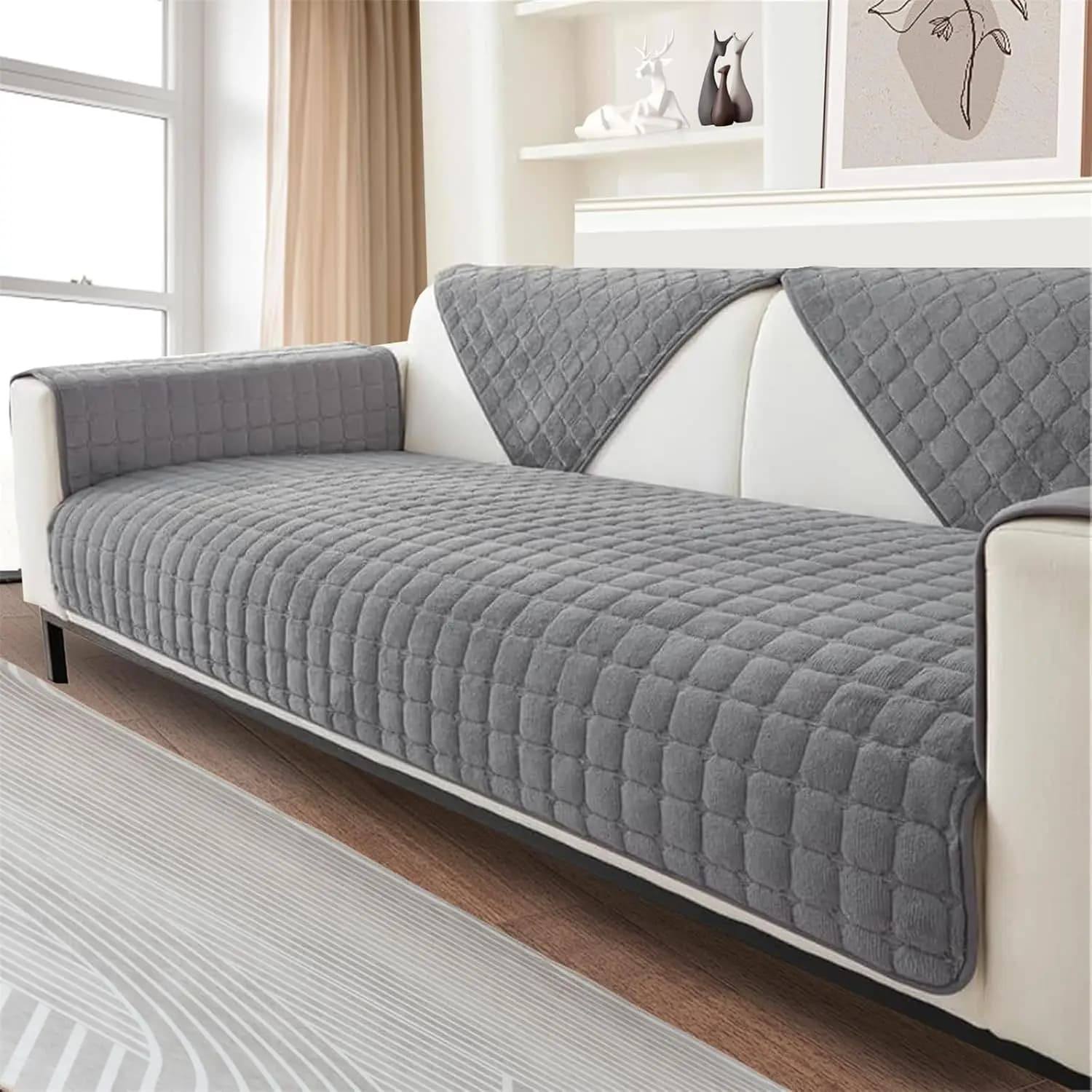 Plush Plaid Sofa Cushion Non-Slip Four Seasons Universal Living Room Sofa Cover Simple Modern Thickened Velvet Cushion Towel