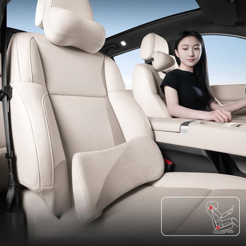 Set Cuscino Poggiatesta e Supporto Lombare in Pelle Scamosciata per Auto, Ergonomico in Memory Foam Morbido, Accessori Interni per Auto e Viaggio