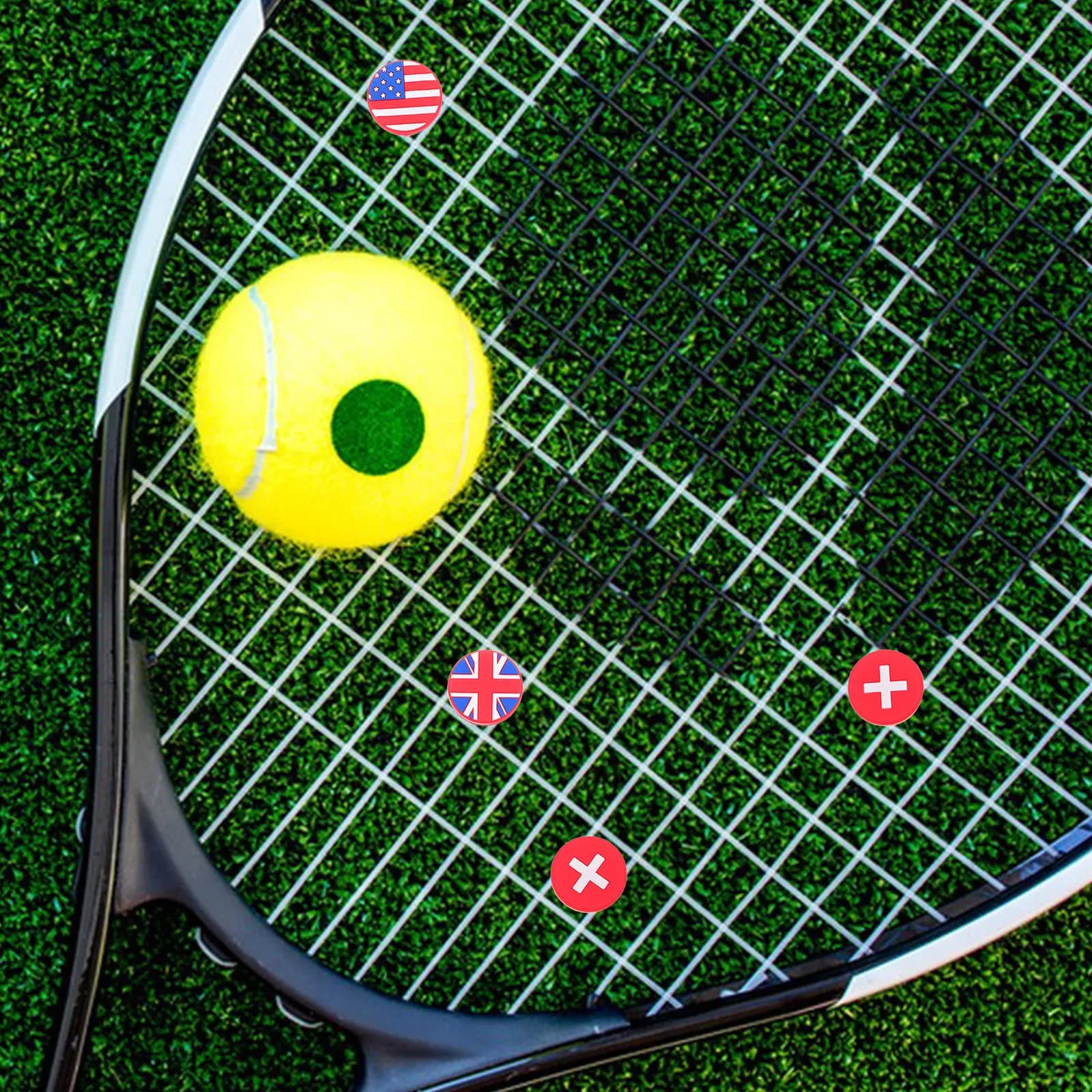4Pcs Stretchy Silicone Tennis Racket Dampeners Country Flag Design Reduce Vibration Boost Control Comfort Universal Fit