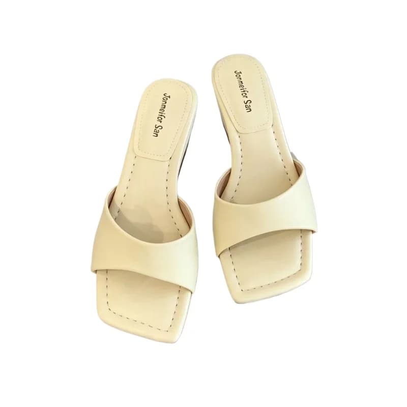 2026 Fashion Women Summer Square High Heel Slippers Light Blue Backless Slide Brand Designer Party Dress Shoes Big Size 35-40