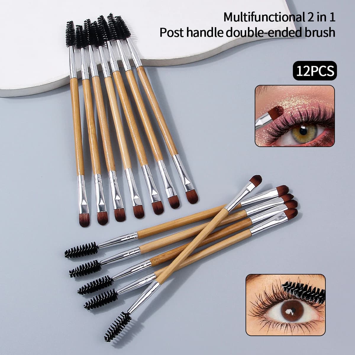 12-piece multifunctional eye makeup brush set - Shade brush with bamboo handle and eyelash brush, professional beauty tools