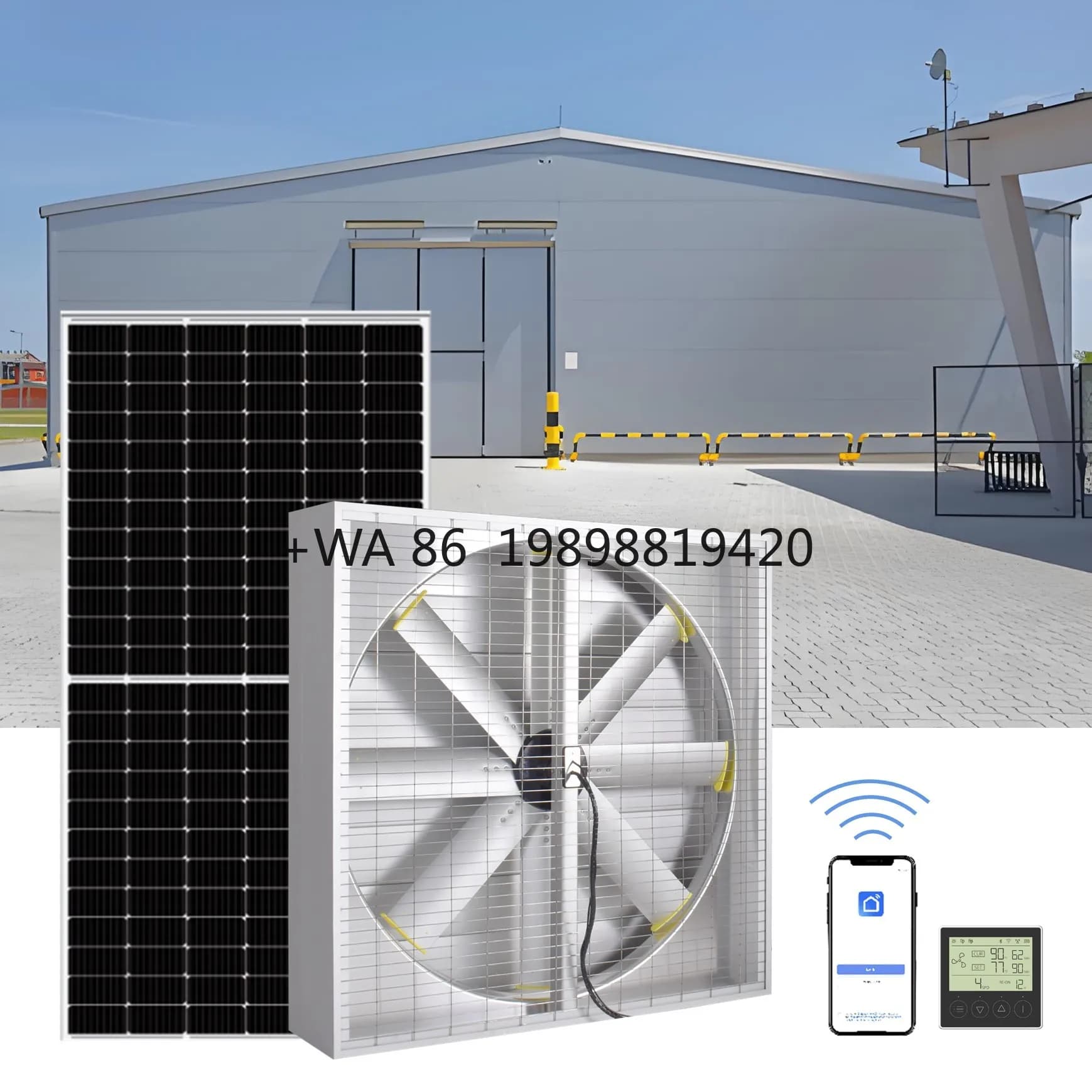 Ventilatore con pannello solare Ventilatore a flusso assiale Magazzino Polliera Ventilazione solare dell'aria Ventola di raffreddamento Grande scarico a parete per allevamento di pollame