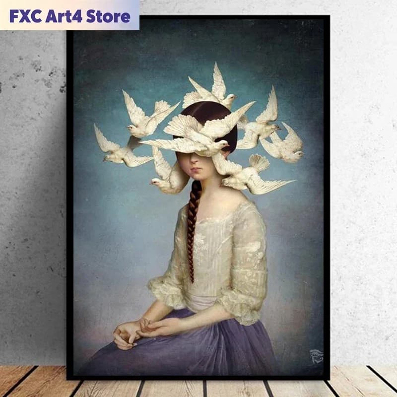Quadro Moderno Nordico Senza Cornice con Immagine di Piccione Bianco, Dipinto su Tela per Decorazione Soggiorno (Senza Cornice)