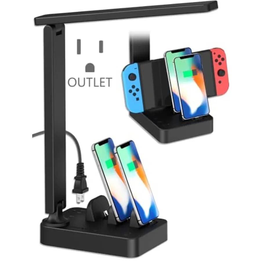 LED Desk Lamp, Touch Cotrol Small Table Lamp with 3 USB C Charger, 2 AC Power Outlet, 3 Light Modes, 3 Level Brightness and 1H