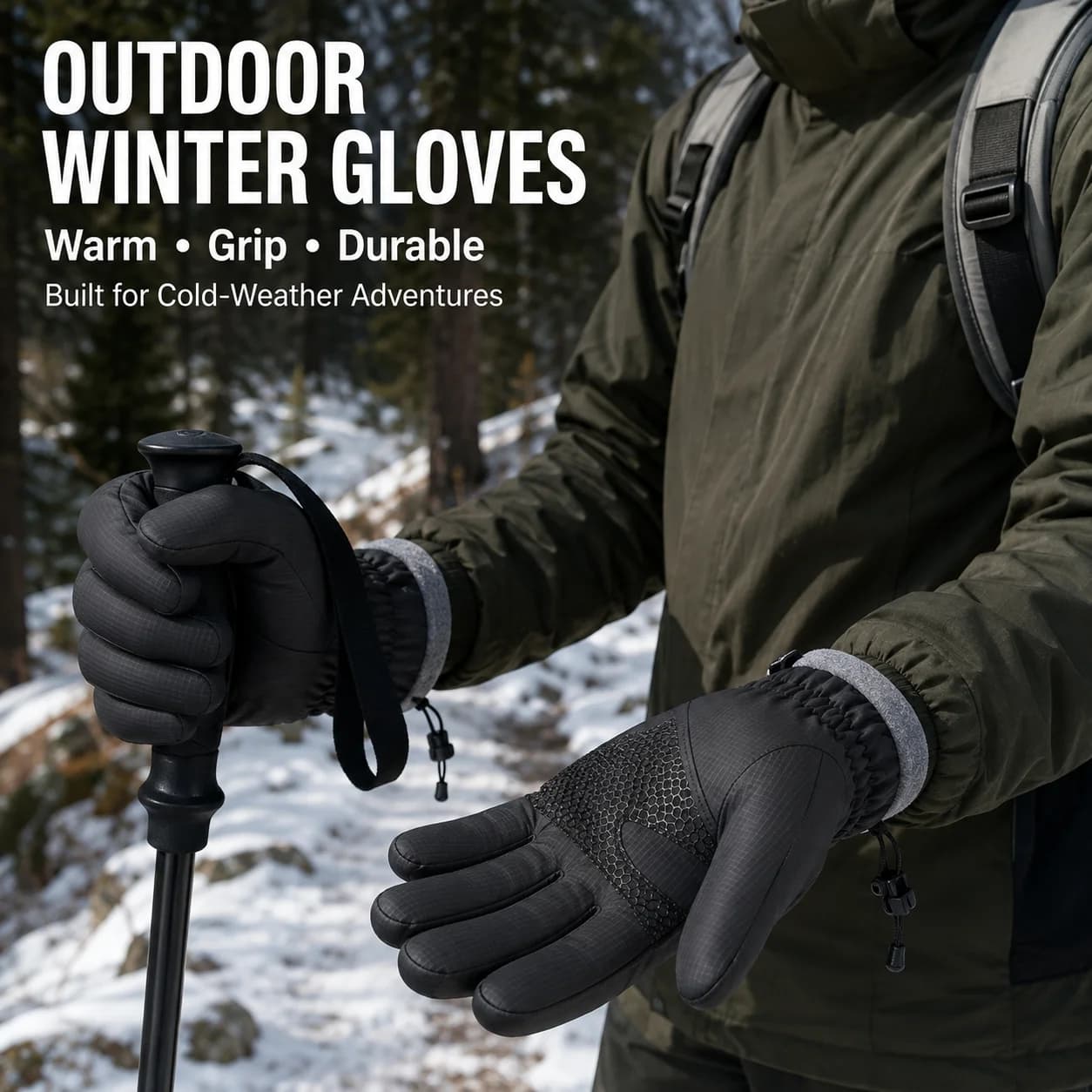 Outdoor Winter Gloves Men Women Thermal Windproof Water Resistant Anti Slip Hiking Gloves for Trekking Cycling Cold Weather