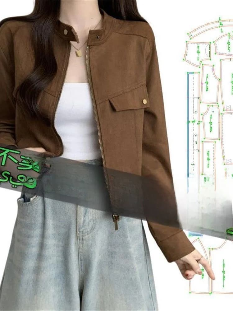 Kit di Materiali per Cucito Fai-da-Te: Modello di Giacca Corta Casual da Donna, Versatile e alla Moda