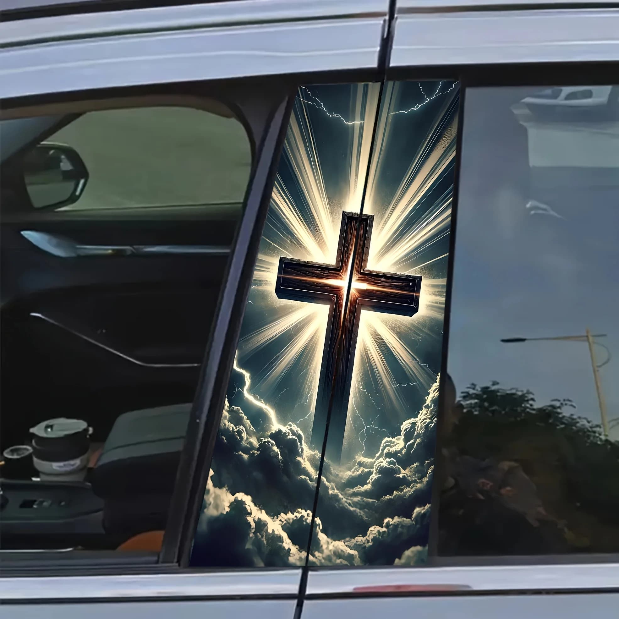 2-piece cross design, self-adhesive adhesives for B and door, vinyl car stickers, plastic surfaces and scratch resistant metal