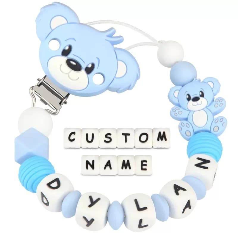 Catena per ciuccio per orso cartone animato con nome in silicone personalizzato personalizzabile per bambini per catene porta ciuccio per capezzoli per giocattoli infermieristici per massaggiagengive