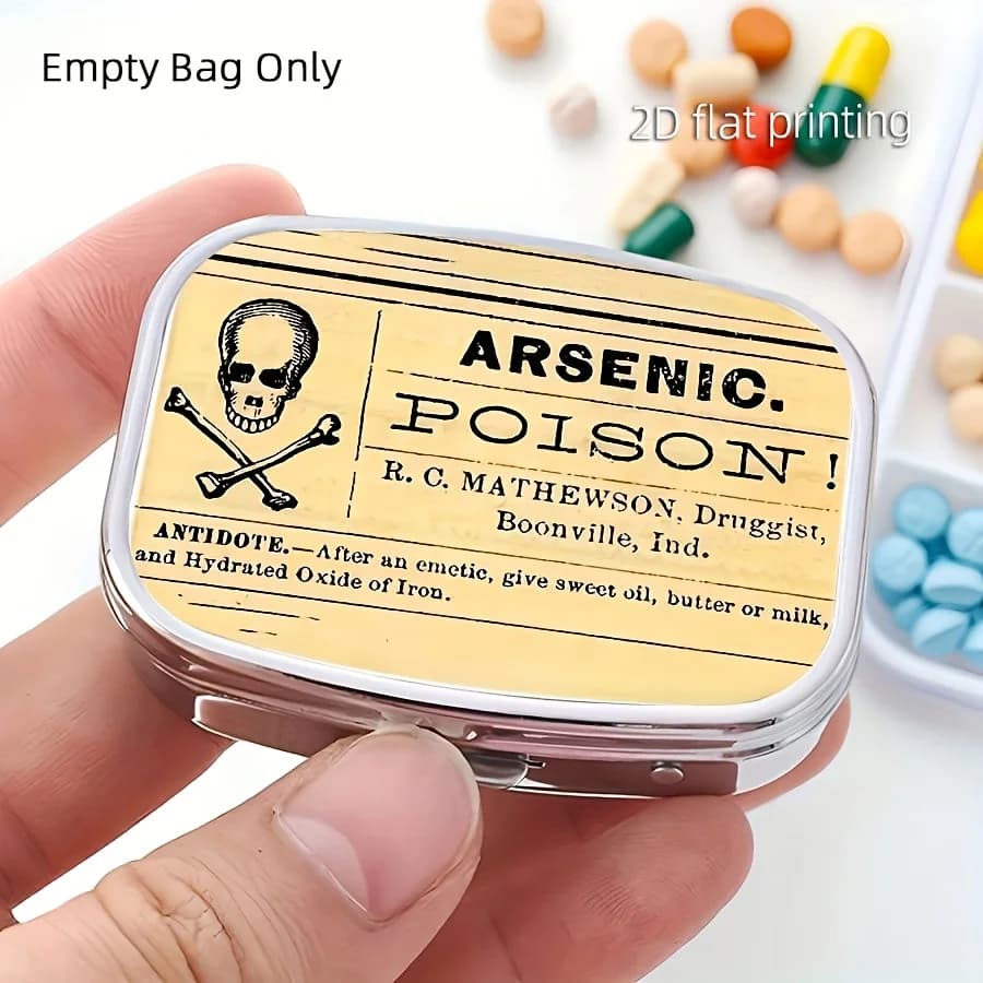 1Pc Poison Metal Pill Box with 2 Compartments, Compact Travel Vitamin Supplement Organizer, Perfect Gift for Health Enthusiasts, Elegant Accessory with Secure Compartments, Pill Box for Purse