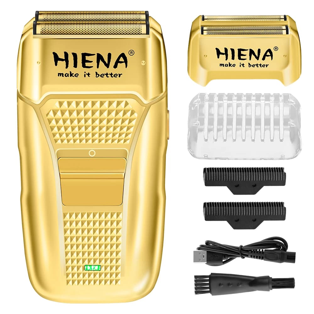 Rasoio Elettrico HIENA Gold per Uomo, Rasoio Ricaricabile Senza Fili con Testina Extra, Regolabarba Portatile, Utilizzo a Secco e Bagnato