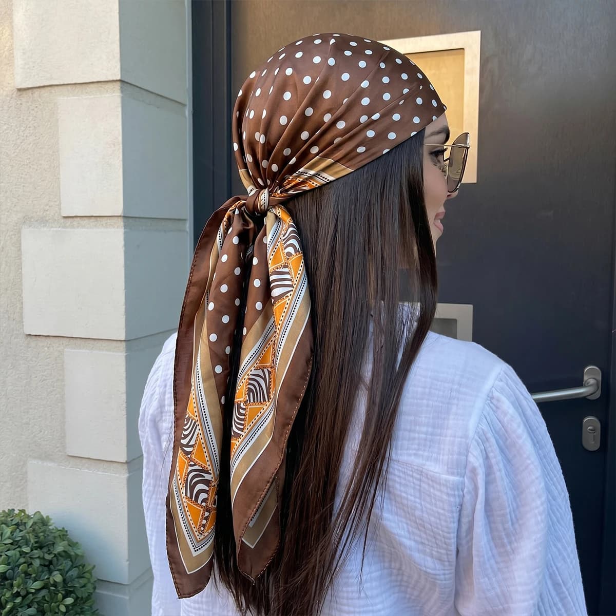 New 90cm Luxury Brand 2026 Dot Print Square Silk Scarf for Women Hijab Hair Bands Neckerchief Female Satin Shawl Ribbon Headband