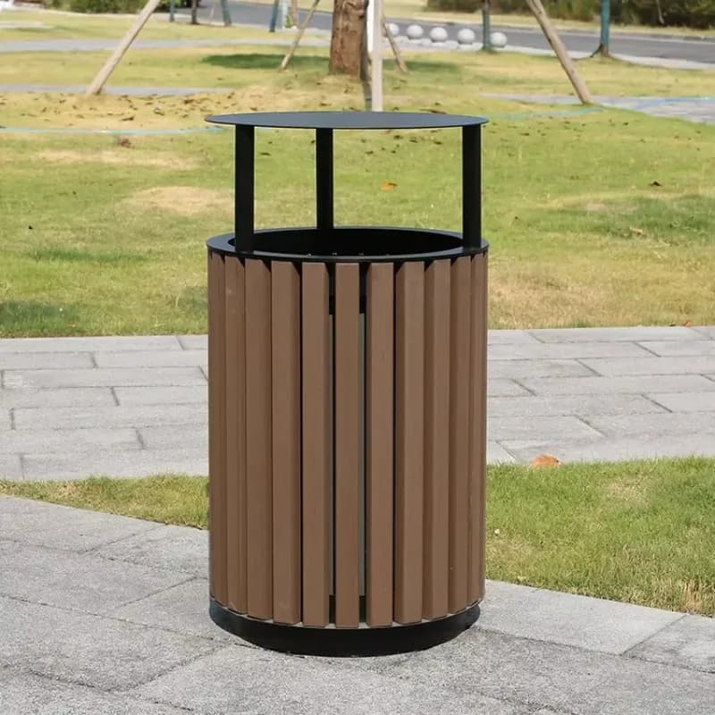 Pattumiera per rifiuti in legno grande per esterni Pattumiera per rifiuti fuori dal parco Bidone per rifiuti Pattumiera per riciclo commerciale pubblico con posacenere
